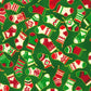 Robert Kaufman - Holiday Charms - Evergreen - Christmas stockings - metallic gold - Priced per half metre