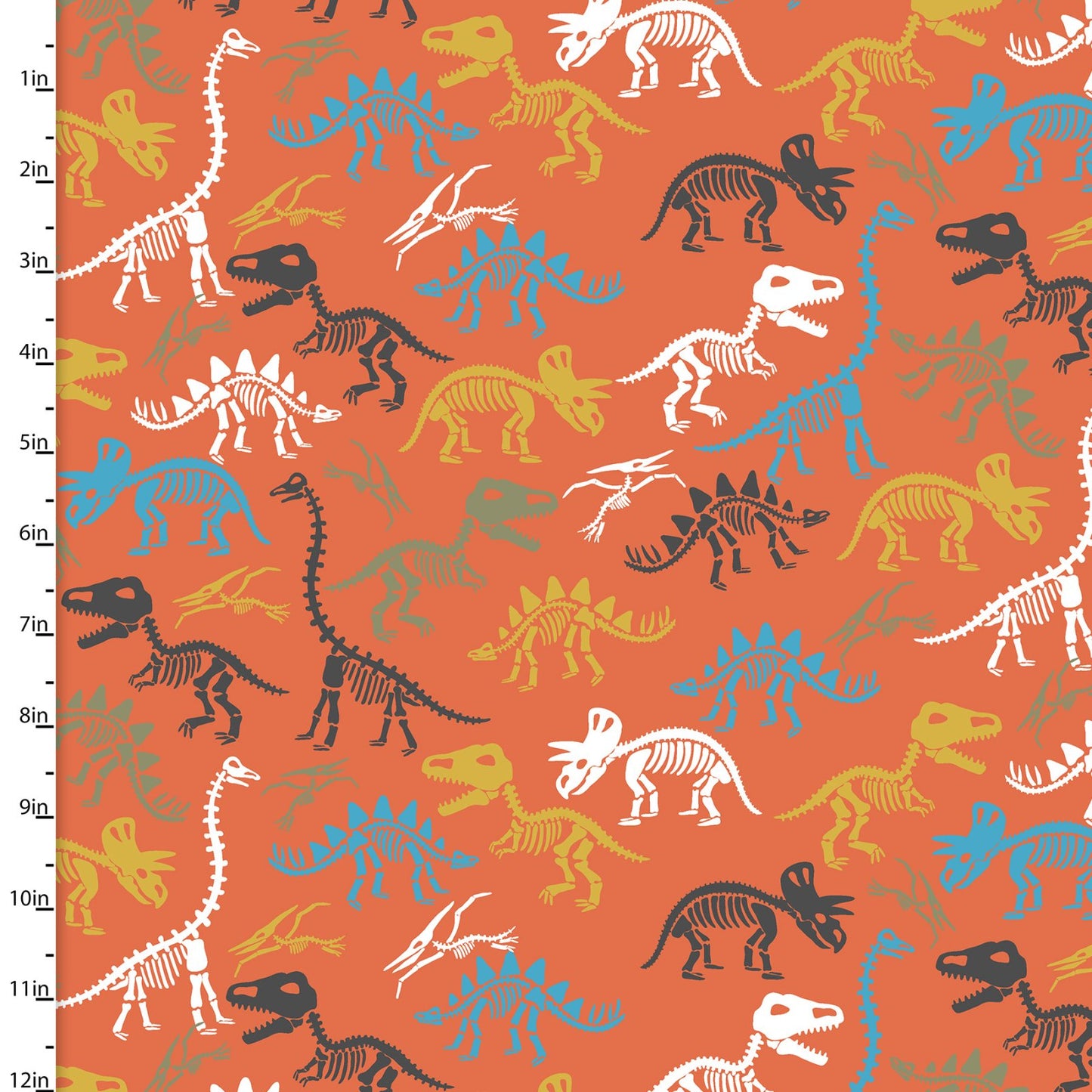 Flannel - 3 Wishes - Totally Roarsome Flannel by Josh Rey Collection  -  Skeleton Scatter Flannel  - Orange - Priced by the Half Metre