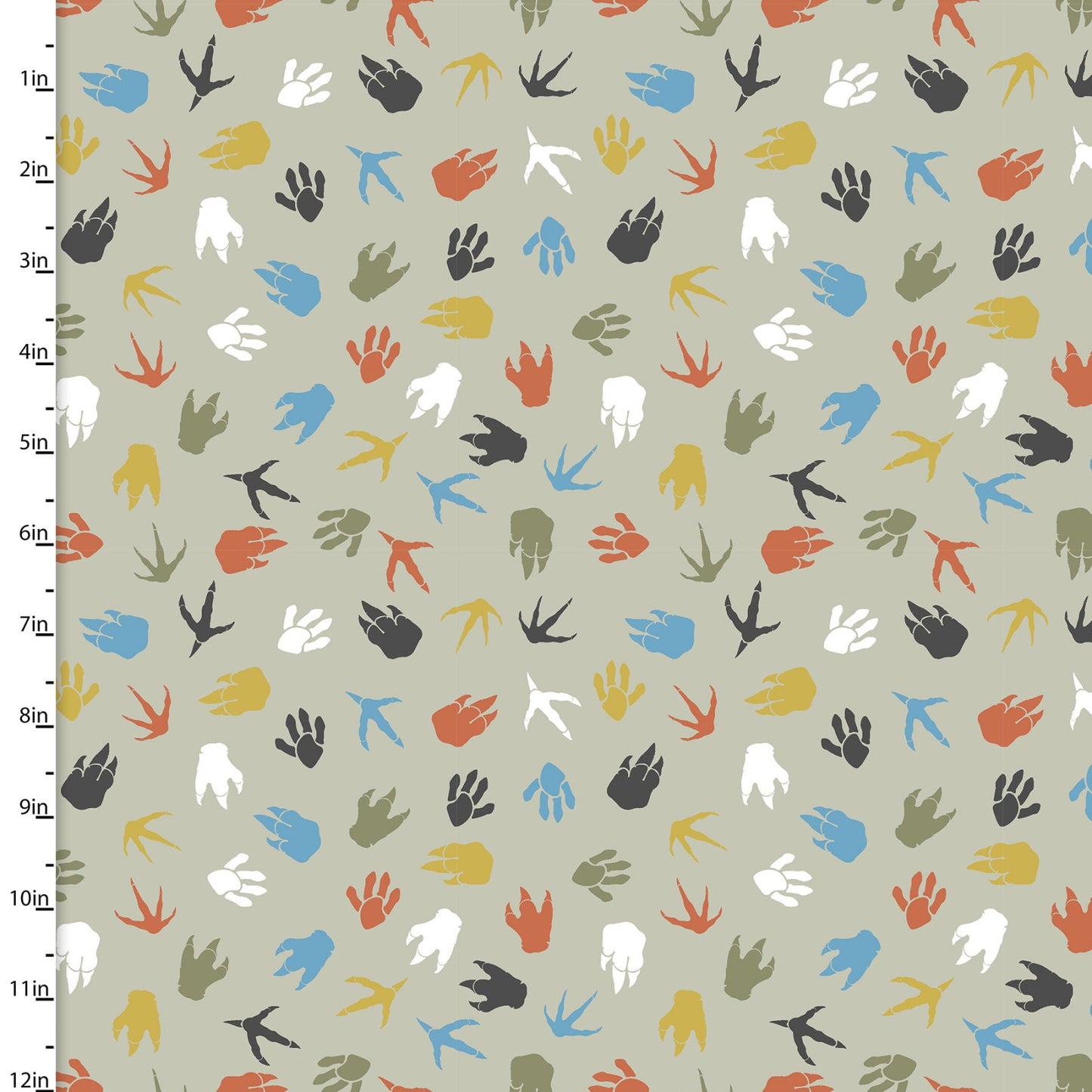 Flannel - 3 Wishes - Totally Roarsome Flannel by Josh Rey Collection  -  Dino Tracks - Green - Priced by the Half Metre