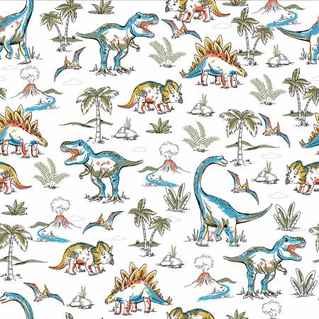 Flannel - 3 Wishes - Totally Roarsome Flannel by Josh Rey Collection  - Mighty Landscape -White - Priced by the Half Metre