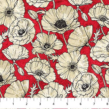 Northcott Fabrics - Oh Canada 11 - Stonehenge - Sketch Poppies on Red