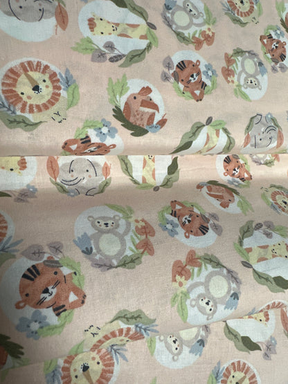 3 Wishes Fabric - Sweet Savanna - Animal Smiles - Coral