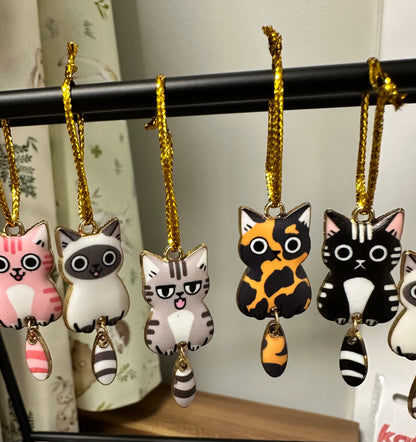 Enamel Cat Charms with Dangling Tails