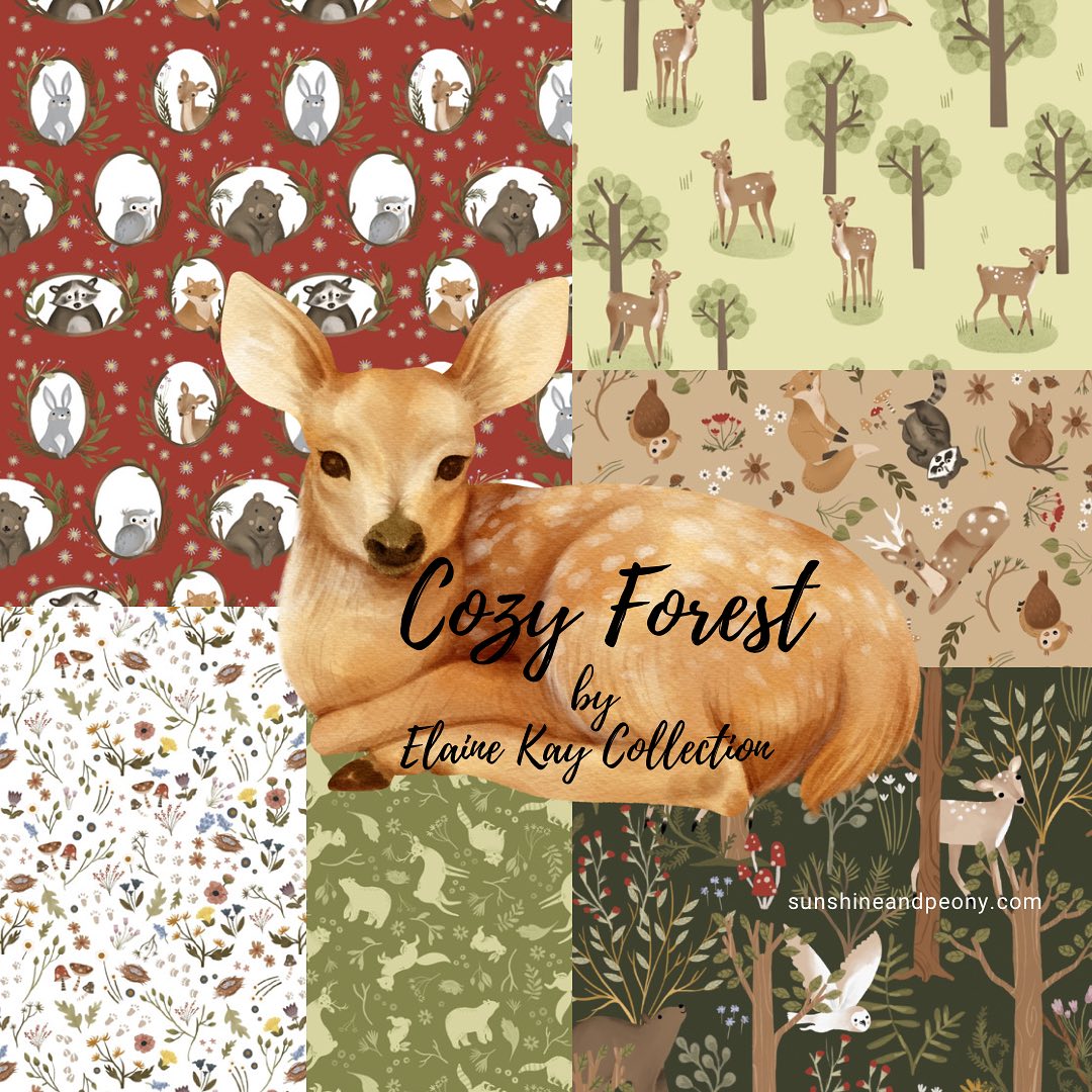 3 Wishes Fabric - Cozy Forest - Peeking Deer -  Green