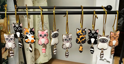Enamel Cat Charms with Dangling Tails