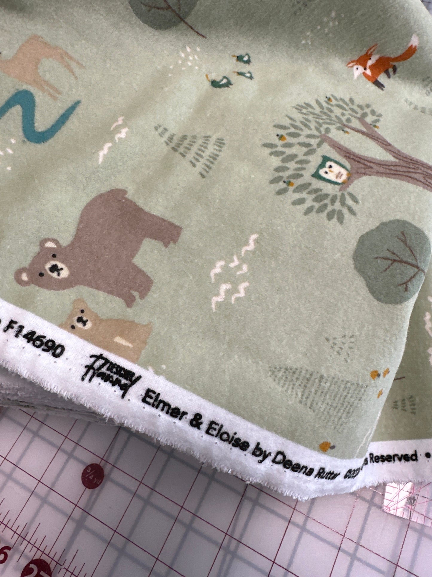 Riley Blake Designer Flannel - Elmer & Eloise - Forest - Sage - Priced per half metre