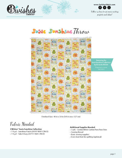 3 Wishes Fabric - Susie Sunshine Collection - Take It Easy
