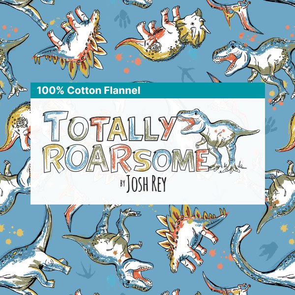 Flannel - 3 Wishes - Totally Roarsome Flannel by Josh Rey Collection  - Blue Roarsome Dinos - Blue - Priced by the Half Metre