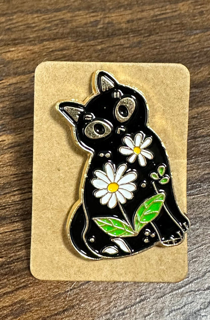 Enamel Pin  - Floral Black Cat