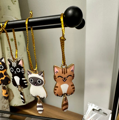 Enamel Cat Charms with Dangling Tails