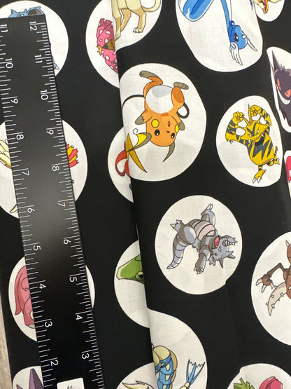 Pokémon in Circles - Black - Robert Kaufman Fabrics - Priced by the half metre