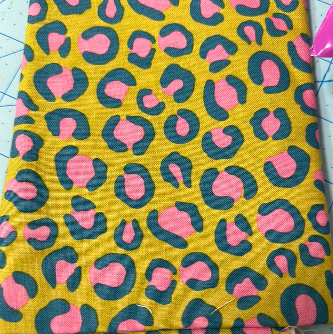 Last cut from bolt - approx 19" x Width of fabric - Dashwood Studio  - Night Jungle - Green and Pink Leopard Print