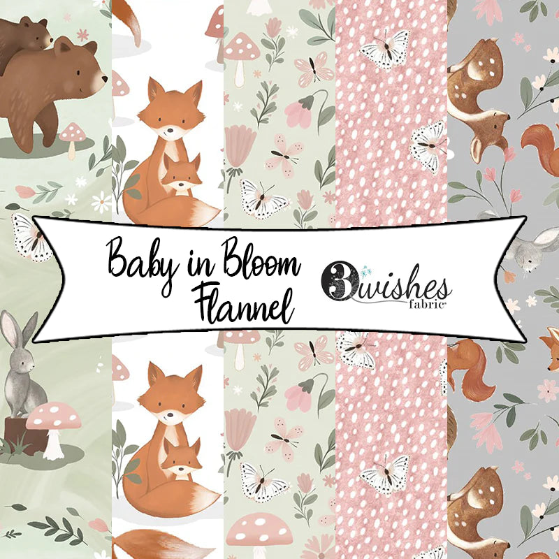 Flannel - 3 Wishes - Baby In Bloom Flannel by Jo Taylor Collection -Fox Trot - Priced by the Half Metre