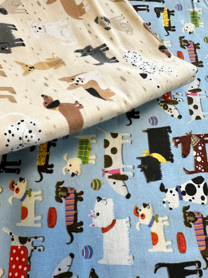 Back in stock - Flannel - Blue - Dogs Comfy Flannel - Priced per half metre