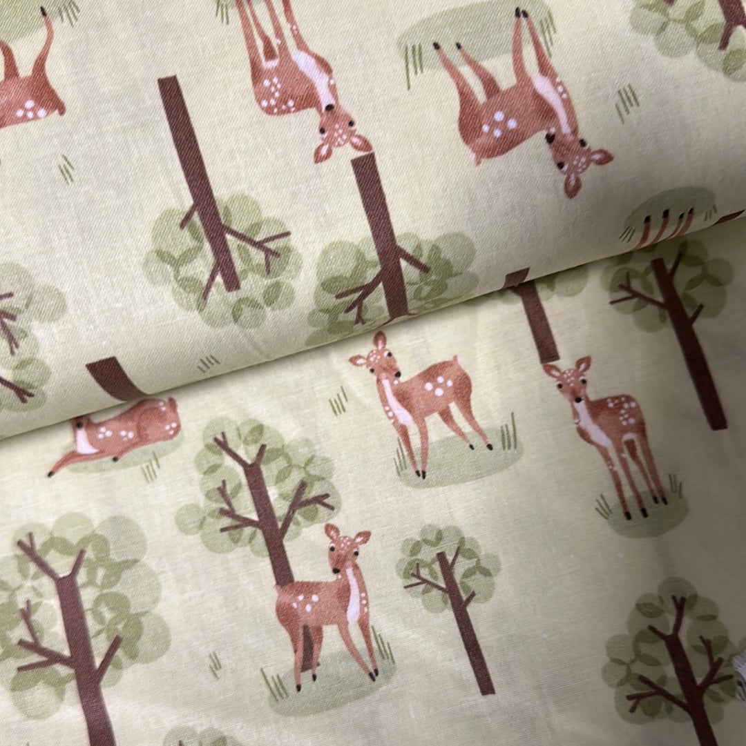 3 Wishes Fabric - Cozy Forest - Peeking Deer -  Green