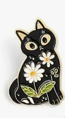 Épingle en émail - Chat noir floral