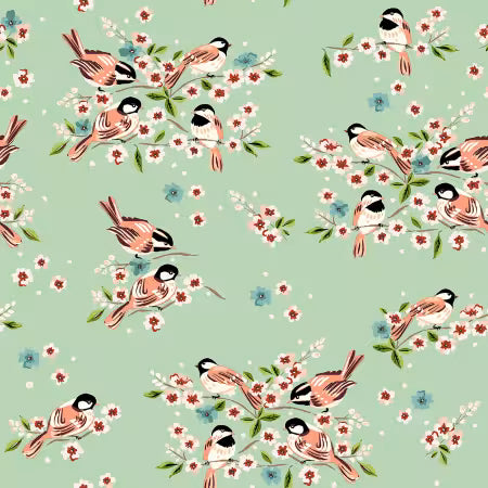 Orchard & Grove Birdies- Mint 53962-6 by Jennifer Moore for Windham Fabrics - Priced per half metre