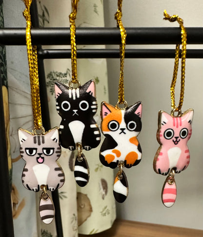 Enamel Cat Charms with Dangling Tails