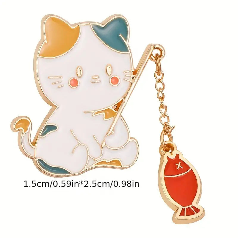 Enamel Pin  - Cute Kitty with dangling fish