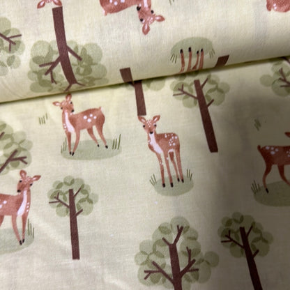 3 Wishes Fabric - Cozy Forest - Peeking Deer -  Green