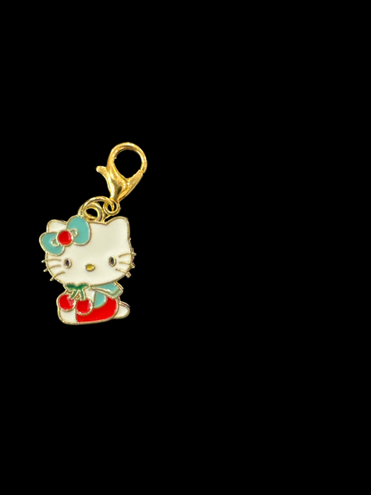 Stitch Marker/Zipper Pull - Charm - Cute Kitty -  with floral and cherries
