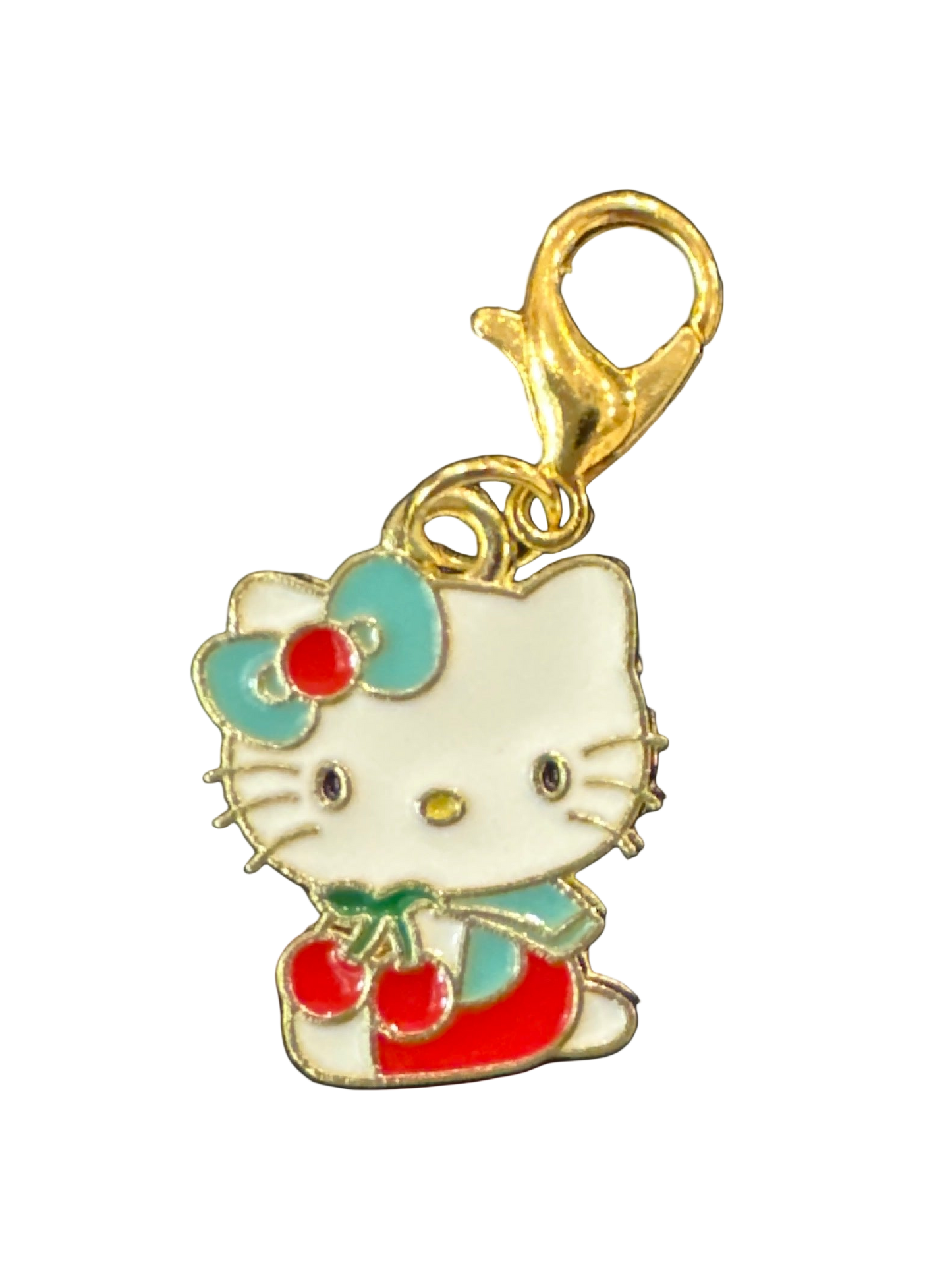 Stitch Marker/Zipper Pull - Charm - Cute Kitty -  with floral and cherries