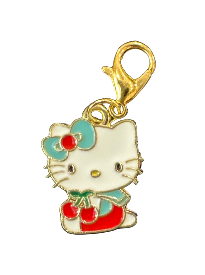 Stitch Marker/Zipper Pull - Charm - Cute Kitty -  with floral and cherries