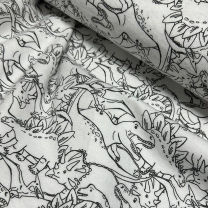 Flannel - 3 Wishes - Totally Roarsome Flannel by Josh Rey Collection  - Outlines  - White - Priced by the Half Metre