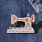 Enamel Sewing Machine Brooch / Pin - white and gold with Floral