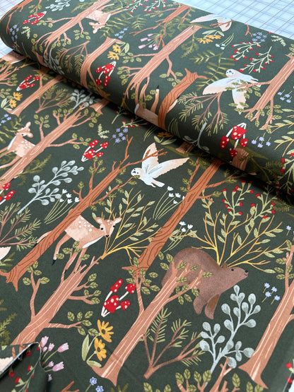 3 Wishes Fabric - Cozy Forest - Whimsical Woods Green - Green