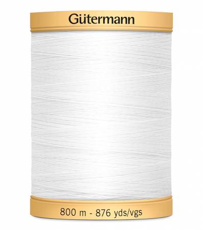 GÜTERMANN - 100% Cotton Thread - Thread Weight: 50wt - White - 800M