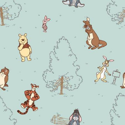 Disney - Springs Creative - Winnie the Pooh - Classic Characters on Light Green - Priced by the Half Metre