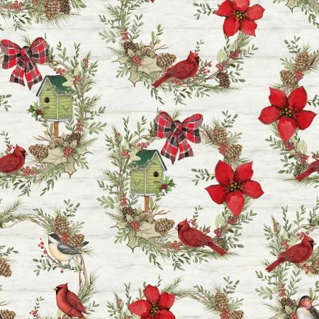 Back in stock - Christmas by Susan Winget Collection - Cardinal Wreaths - Priced per half metre