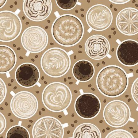 Coffee Art Allover - Latte by Wilmington Prints part of the Coffee Life Collection by Jennifer Pugh -  Priced per half metre