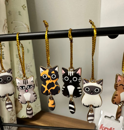 Enamel Cat Charms with Dangling Tails