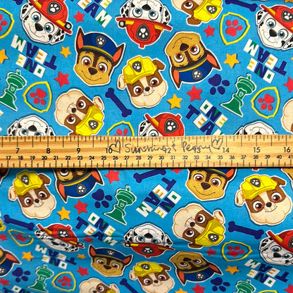 Last cut from bolt - 17" x width of fabric - Paw Patrol - One Team - Blue