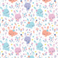 Flannel - Bunny Heads - Pastel Bunny Heads and Floral on White