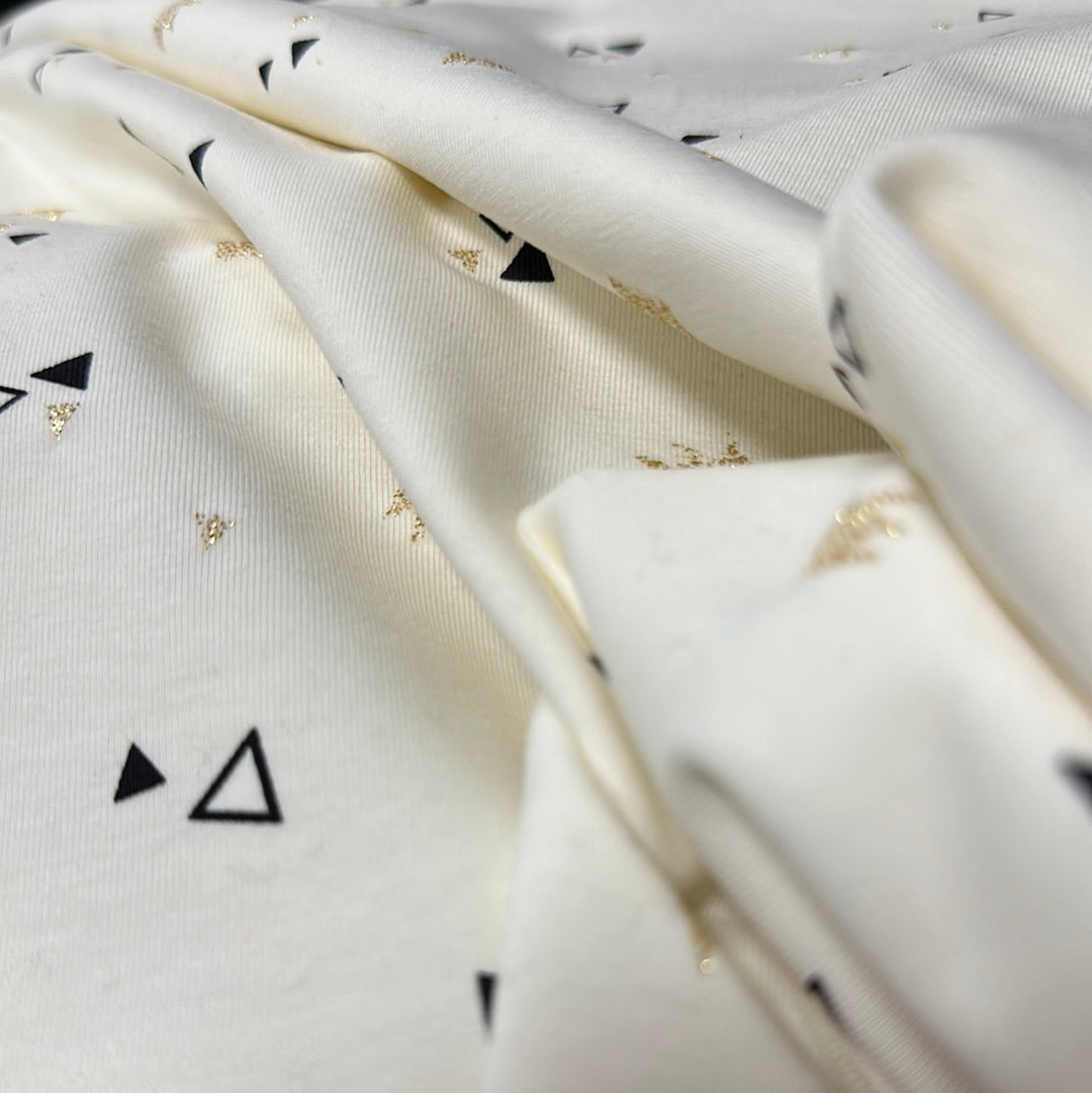 Knit - Katia Fabrics - Gold Crowns and Triangles Jersey - cream - Metallic - Priced by the Half Metre