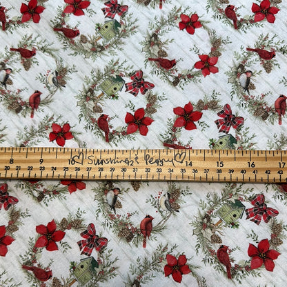 Back in stock - Christmas by Susan Winget Collection - Cardinal Wreaths - Priced per half metre
