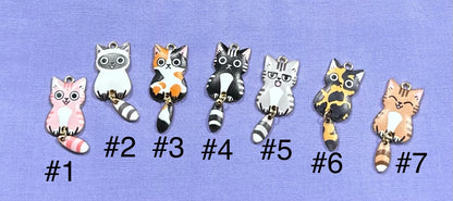 Enamel Cat Charms with Dangling Tails