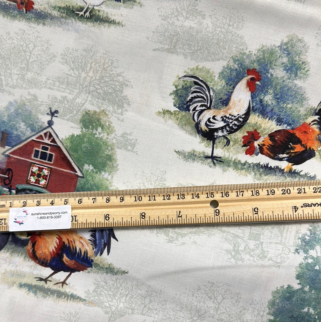 P & B Textiles - Allover Roosters - Multi - Rooster Farm House by Retro Vintage Collection