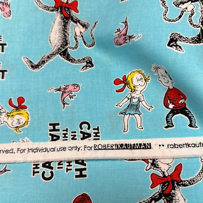 Last cut from bolt - 16" x width of fabric - Dr. Seuss - The Cat in the Hat  Aqua - by Robert Kaufman