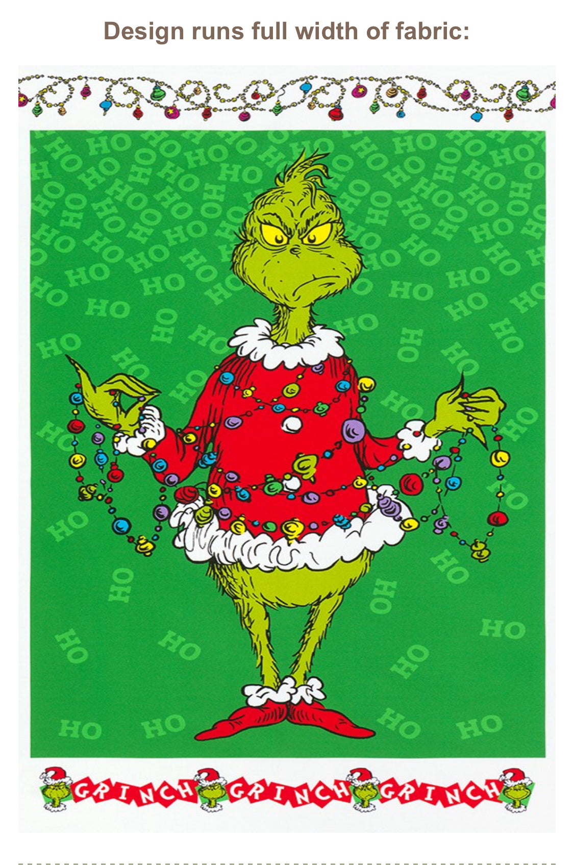 Back in stock - Panel - Robert Kaufman - Dr. Seuss - Grinch Holiday Panel - Giant Grinch