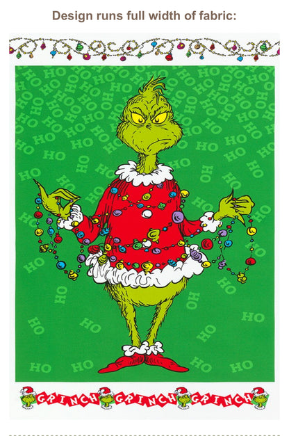 Back in stock - Panel - Robert Kaufman - Dr. Seuss - Grinch Holiday Panel - Giant Grinch