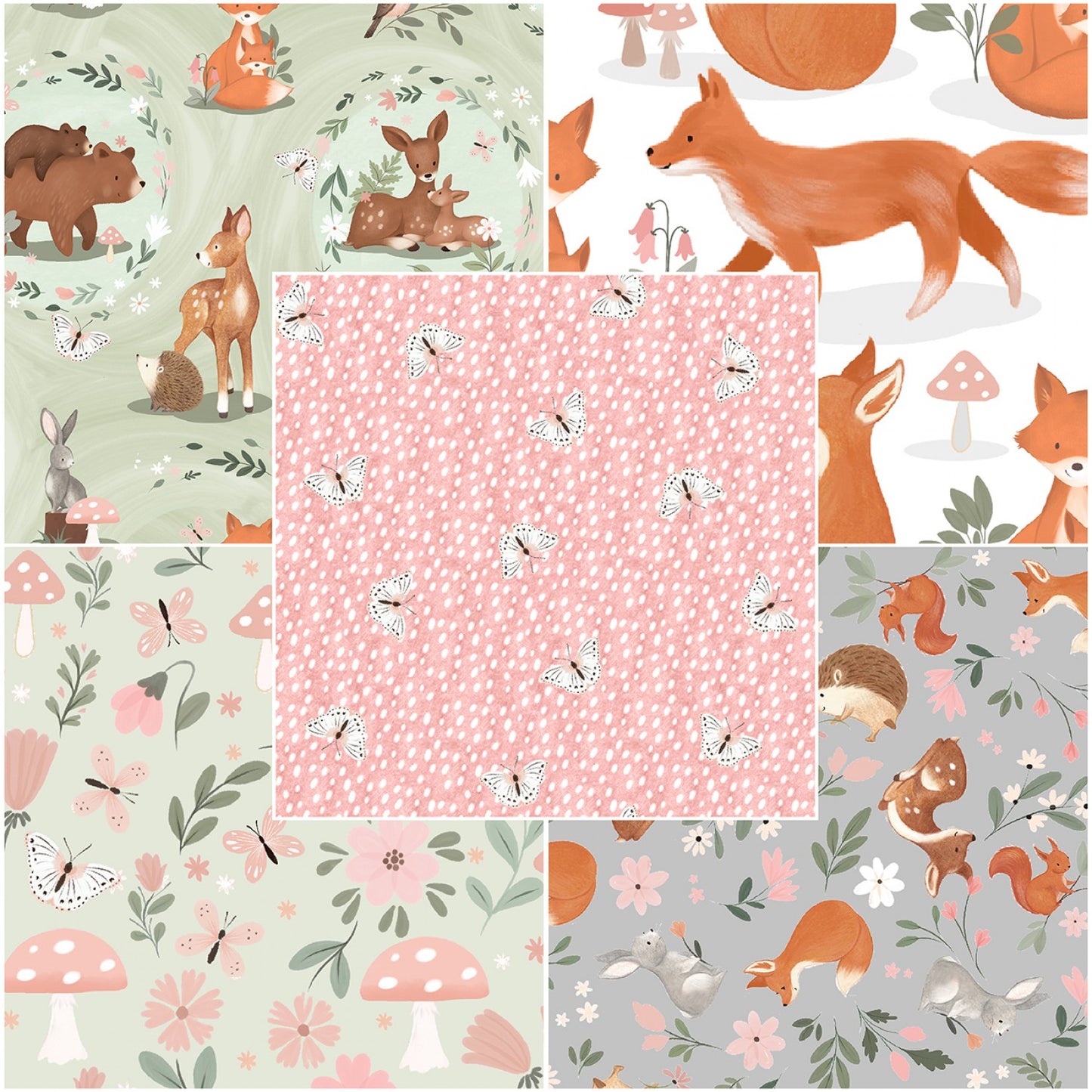 Flannel - 3 Wishes - Baby In Bloom Flannel by Jo Taylor Collection - Pink Fluttering Fawn - Priced by the Half Metre
