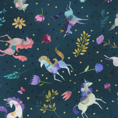 Last cut from bolt - Approx 41" x Width of fabric - Robert Kaufman Fabrics - Unicorn Meadow - Blue