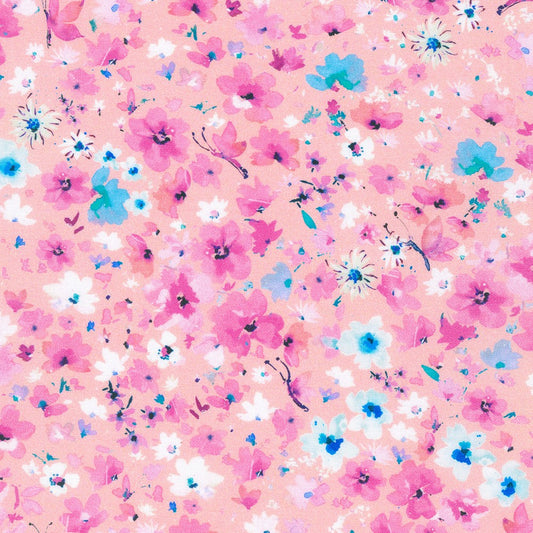 Last cut approx 11.25" x Width of fabric - Robert Kaufman  - Bee Free - Spring Floral - Pink