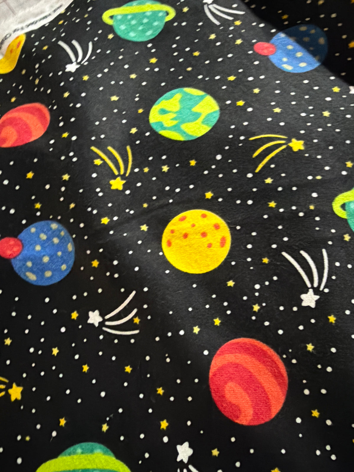 David Textiles -  Flannel - Planets And Stars Black Flannel - Priced per half metre