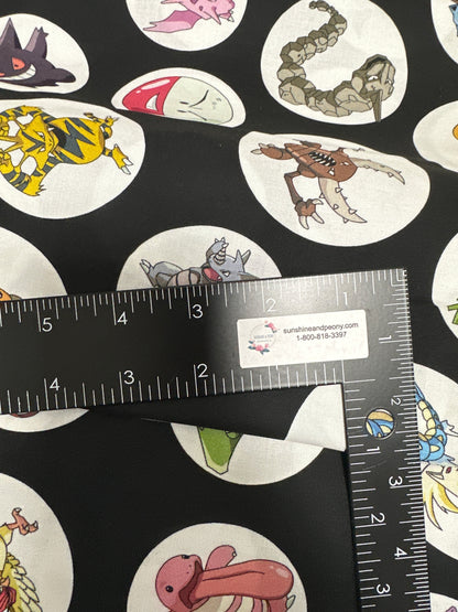 Pokémon in Circles - Black - Robert Kaufman Fabrics - Priced by the half metre