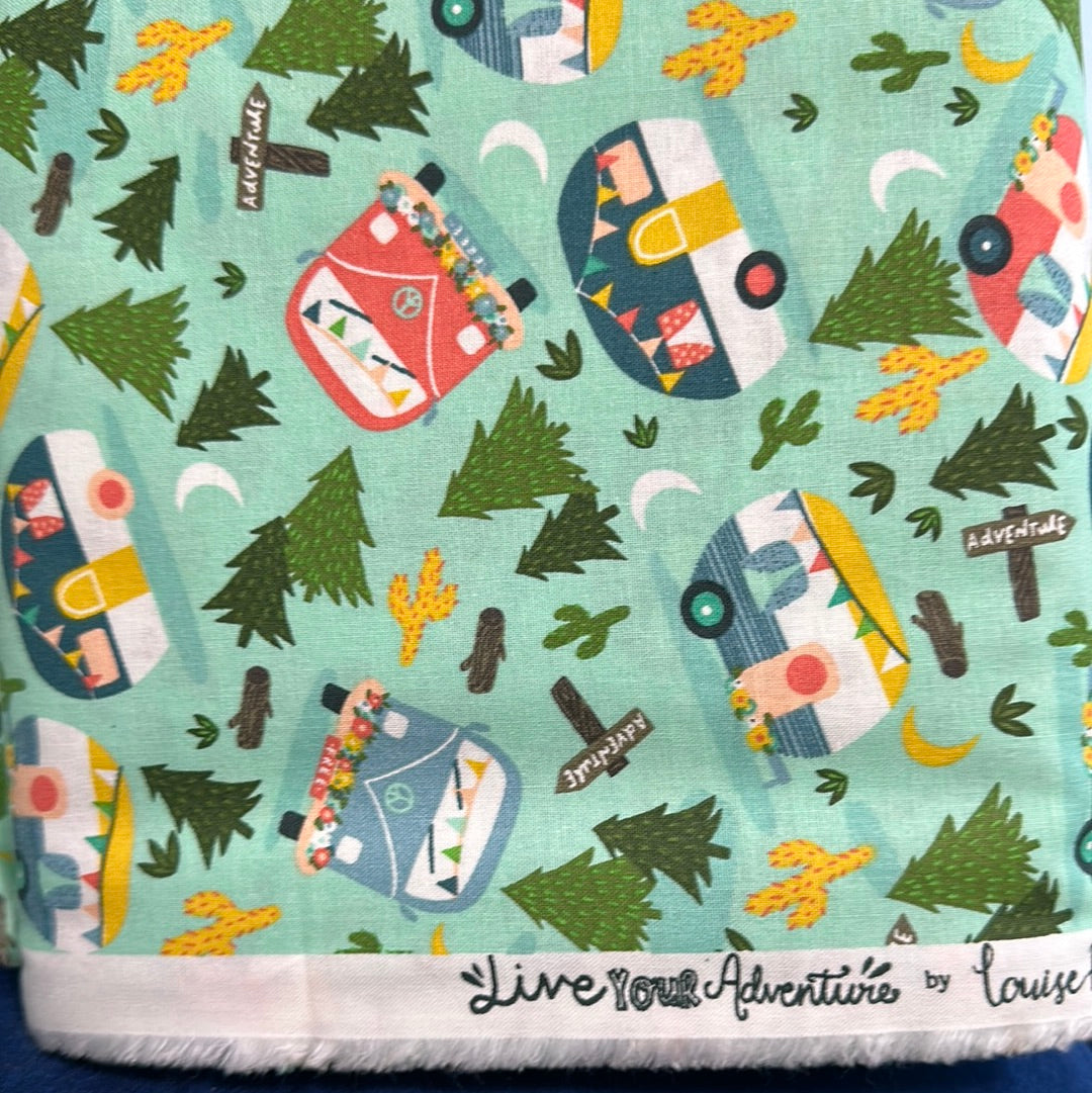 3 Wishes Fabric -  Happy Camper - Live your Adventure - Turquoise no